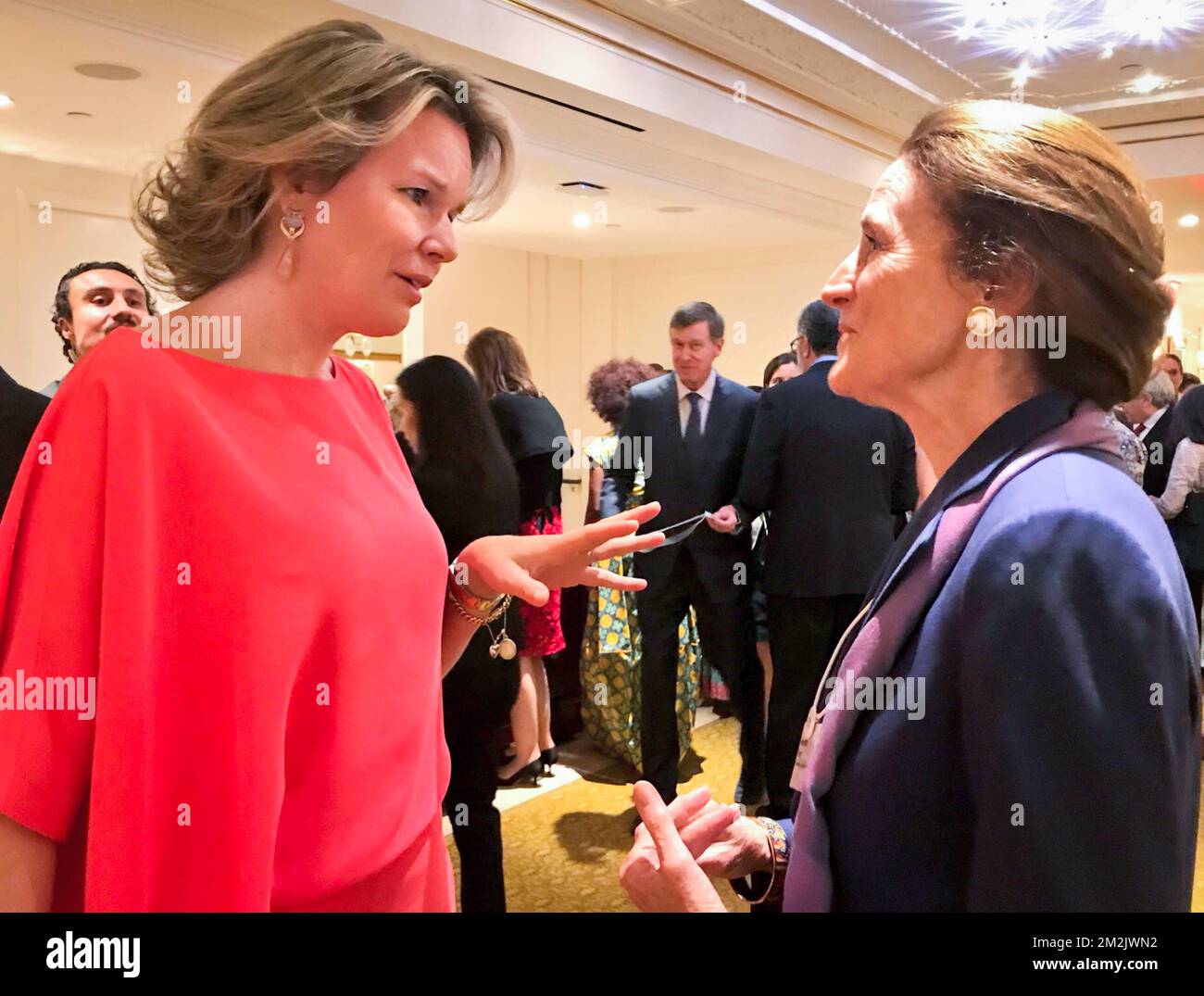 Queen Mathilde of Belgium meets with UNICEF Executive Director Henrietta Fore during 20th Anniversary Schwab Foundation reception, in marge of the 73th session of the United Nations General Assembly (UNGA 73), in New York City, United States of America, Sunday 23 September 2018. BELGA PHOTO ROYAL PALACE / RAFIKE YILMAZ / BENOIT DOPPAGNE Stock Photo