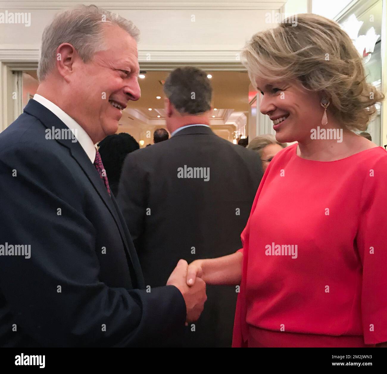 Former Vice President of The United States Al Gore meets with Queen Mathilde of Belgium during 20th Anniversary Schwab Foundation reception in marge of the 73th session of the United Nations General Assembly (UNGA 73), in New York City, United States of America, Sunday 23 September 2018. BELGA PHOTO ROYAL PALACE / RAFIKE YILMAZ / BENOIT DOPPAGNE Stock Photo