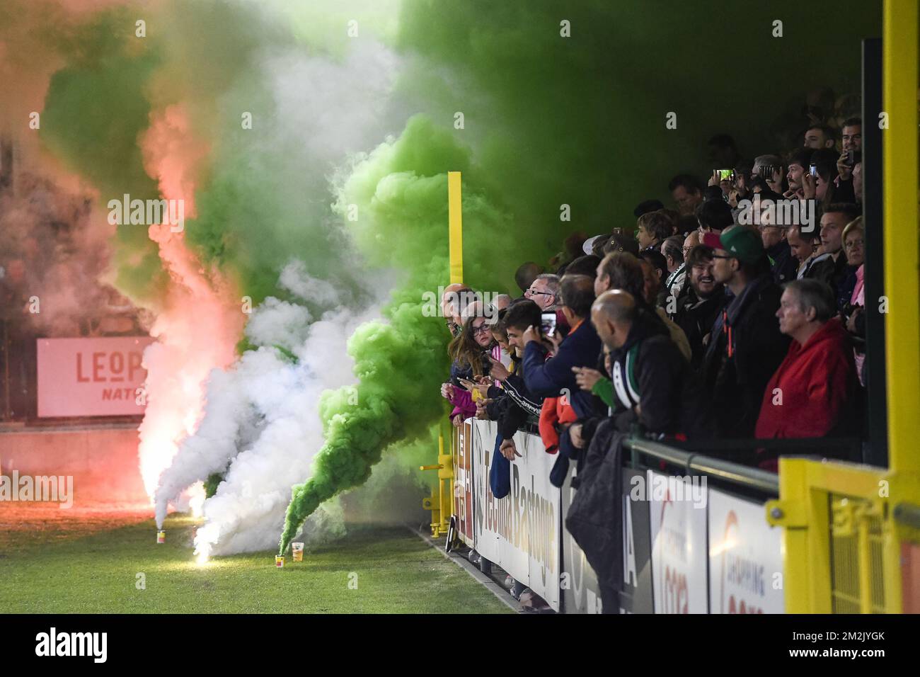 Virton's supporters pictured during a soccer game between Royal Excelsior Virton (First amateur division) and KAA Gent (JPL, D1), Wednesday 26 September 2018 in Virton, in the 1/16th final of the 'Croky Cup' Belgian cup. BELGA PHOTO LAURIE DIEFFEMBACQ Stock Photo