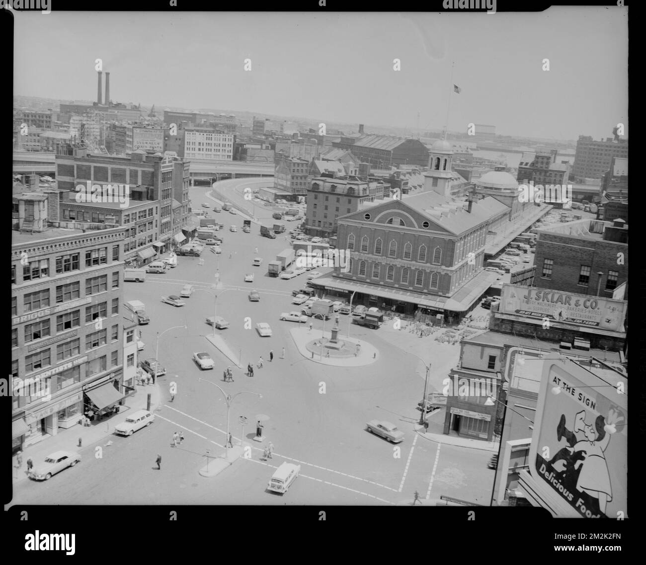 Dock Square. Faneuil Hall Sq. Washington, Elm, Congress and Devonshire Streets. , Plazas, Cities & towns, Streets, Faneuil Hall Boston, Mass..  Leon Abdalian Collection Stock Photo