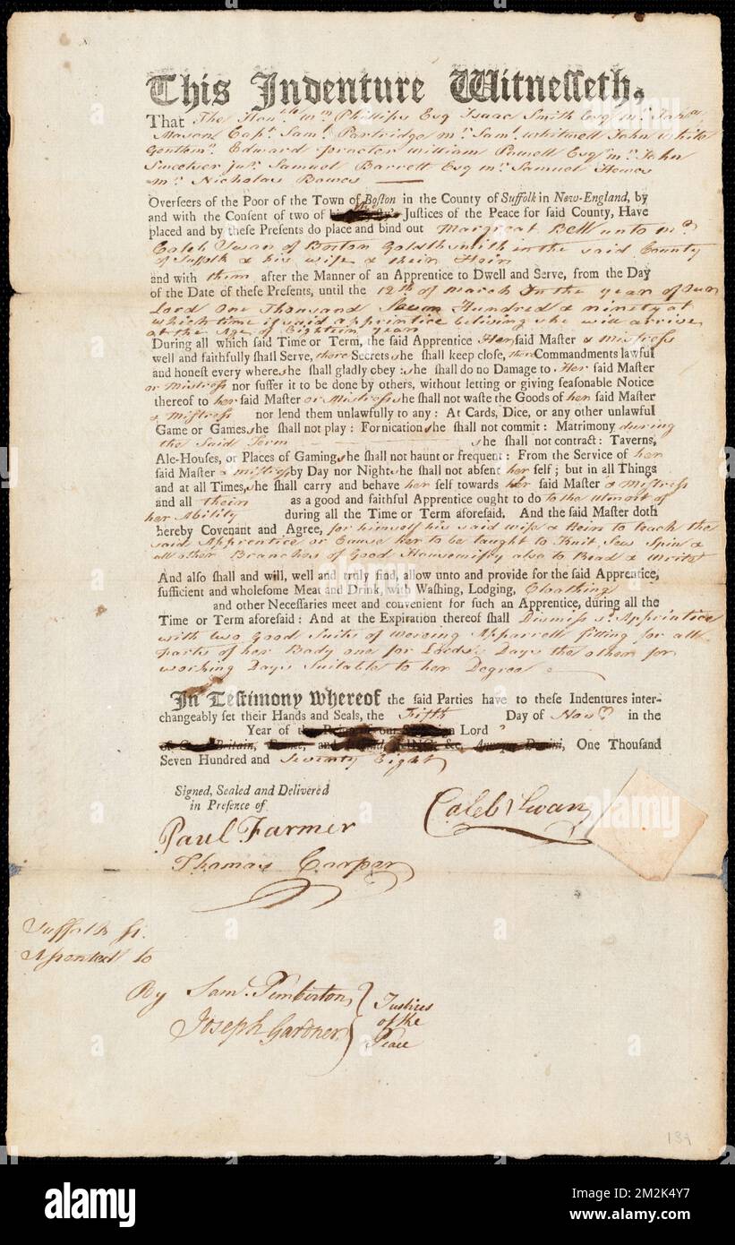 Document of indenture: Servant: Bell [Bells], Margaret [Margreat ...