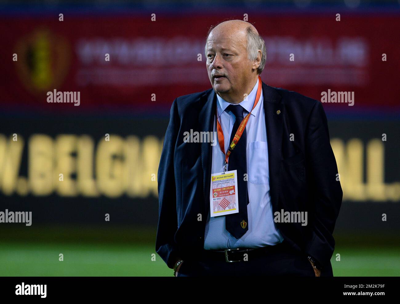 Belgian David Delferiere, new chairman women soccer for the Belgian Football Association pictured prior to a soccer game between Belgium's national team the Red Flames and Switzerland, Friday 05 October 2018, in Leuven, the first leg of the play-offs qualification games for the women's 2019 World Cup. BELGA PHOTO DAVID CATRY Stock Photo