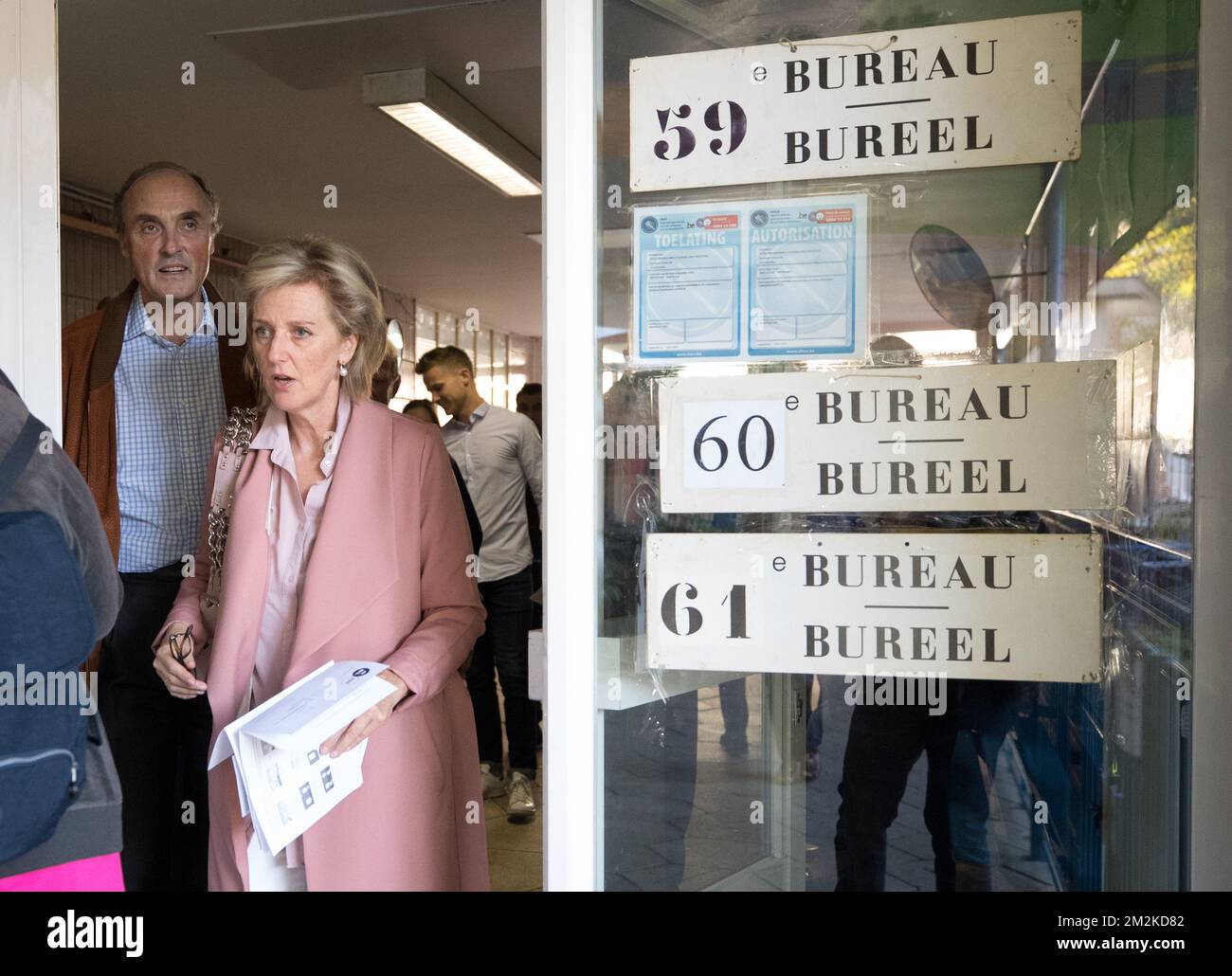 Prince Lorenz and Princess Astrid of Belgium pictured after they cast their vote at a polling station in Brussels, Sunday 14 October 2018. Belgium votes in municipal, district and provincial elections. BELGA PHOTO BENOIT DOPPAGNE Stock Photo