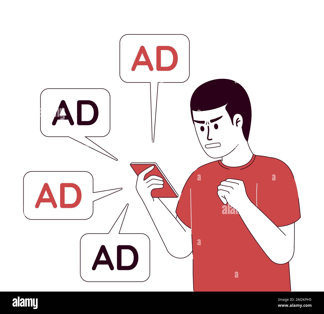 Customer annoyed by online ads flat concept vector illustration Stock Vector