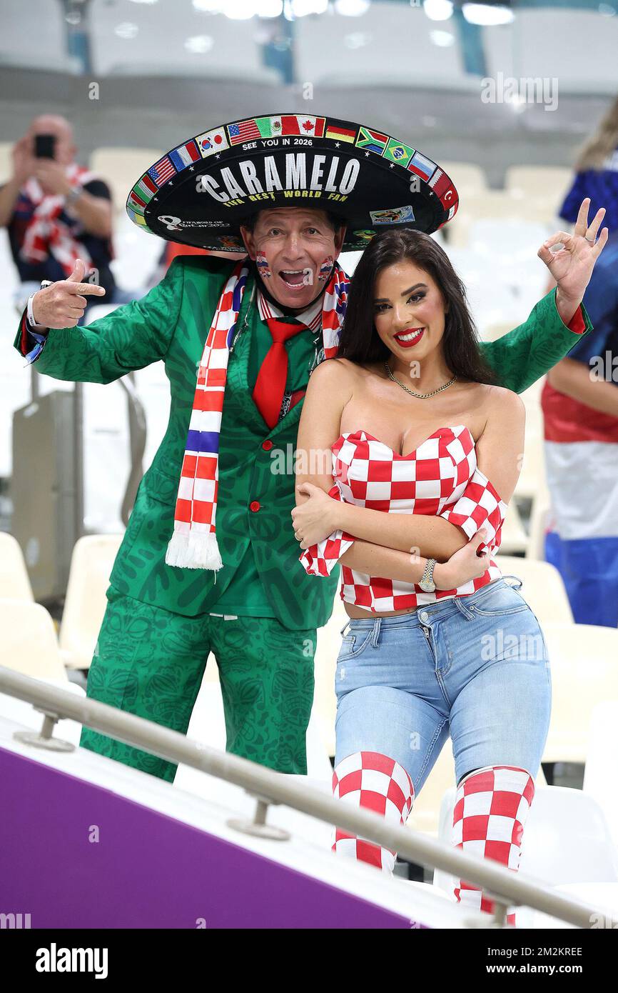 LUSAIL STADIUM, QATAR - DECEMBER 13: Famous Croatian model and fan Ivana  Knoll before the start of the FIFA World Cup Qatar 2022 semi-final match  between Croatia and Argentina at Lusail Stadium