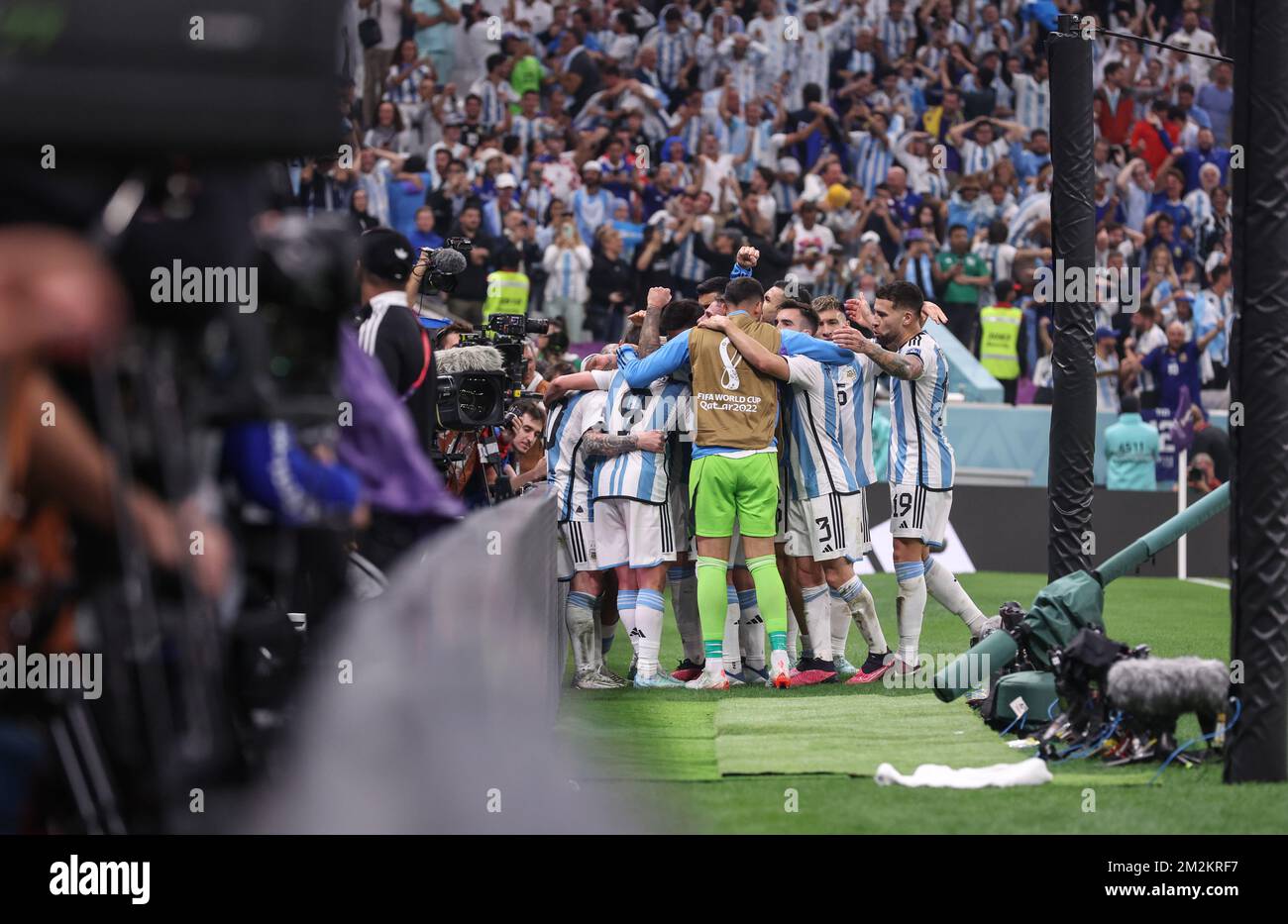 LUSAIL STADIUM, QATAR - DECEMBER 13: Argentinian team celebrating during the FIFA World Cup Qatar 2022 semi-final match between Croatia and Argentina at Lusail Stadium on December 13, 2022 in Qatar. Photo: Igor Kralj/PIXSELL Stock Photo