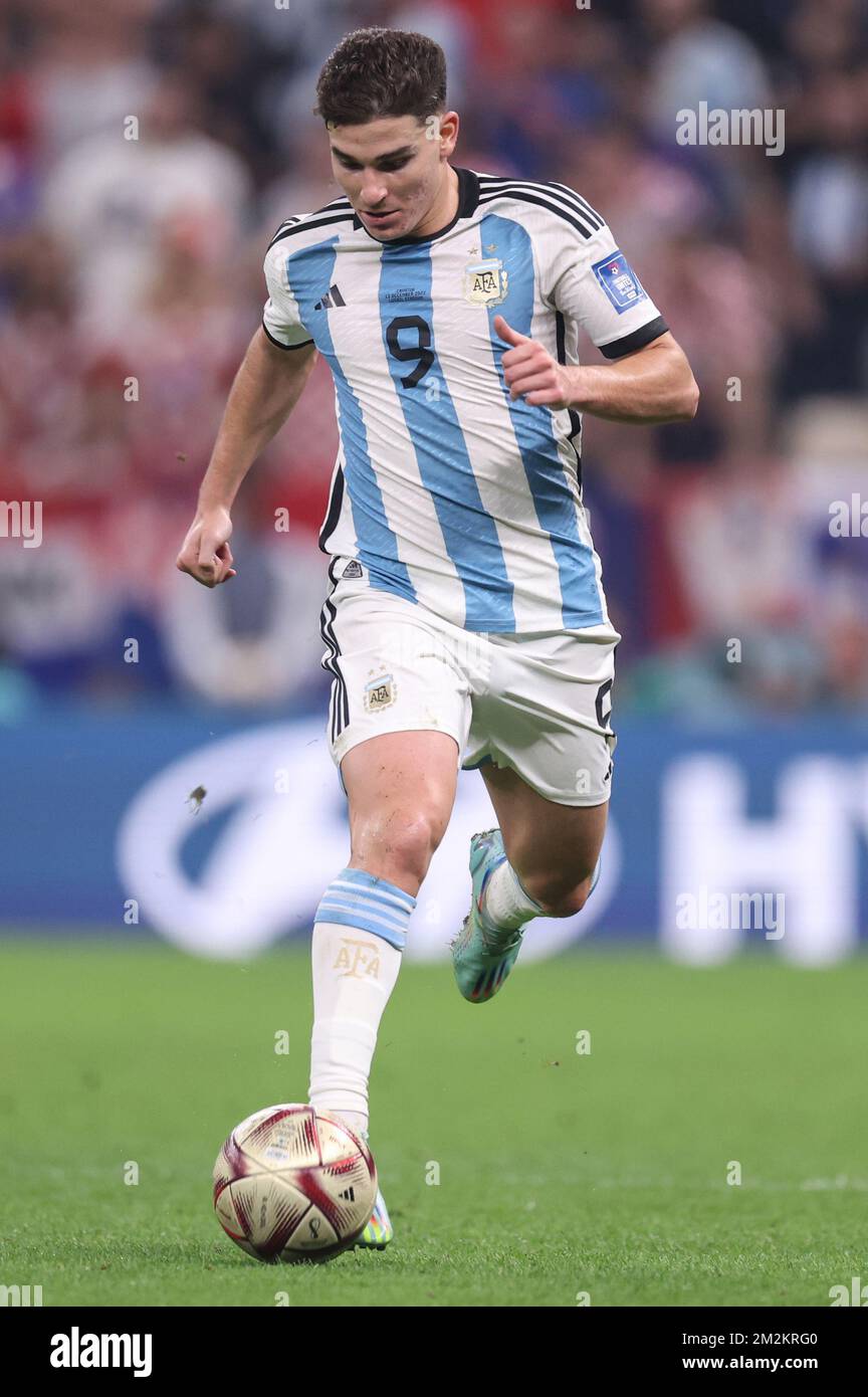 LUSAIL STADIUM, QATAR - DECEMBER 13: Julian Alvarez of Argentina during the FIFA World Cup Qatar 2022 semi-final match between Croatia and Argentina at Lusail Stadium on December 13, 2022 in Qatar. Photo: Igor Kralj/PIXSELL Stock Photo