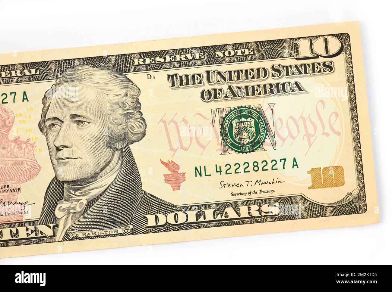 US 10 dollar bill featuring Alexander Hamilton Stock Photo