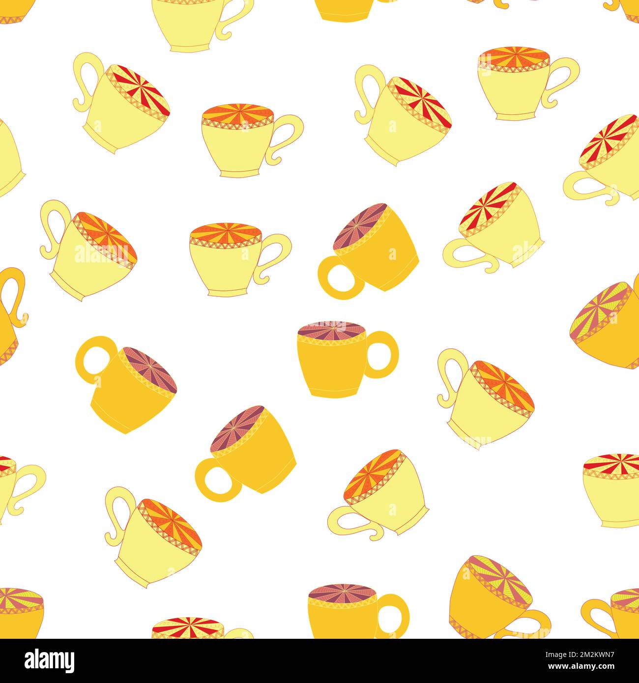 Cups and saucers bright seamless pattern. Tea, tea shop, coffee ...
