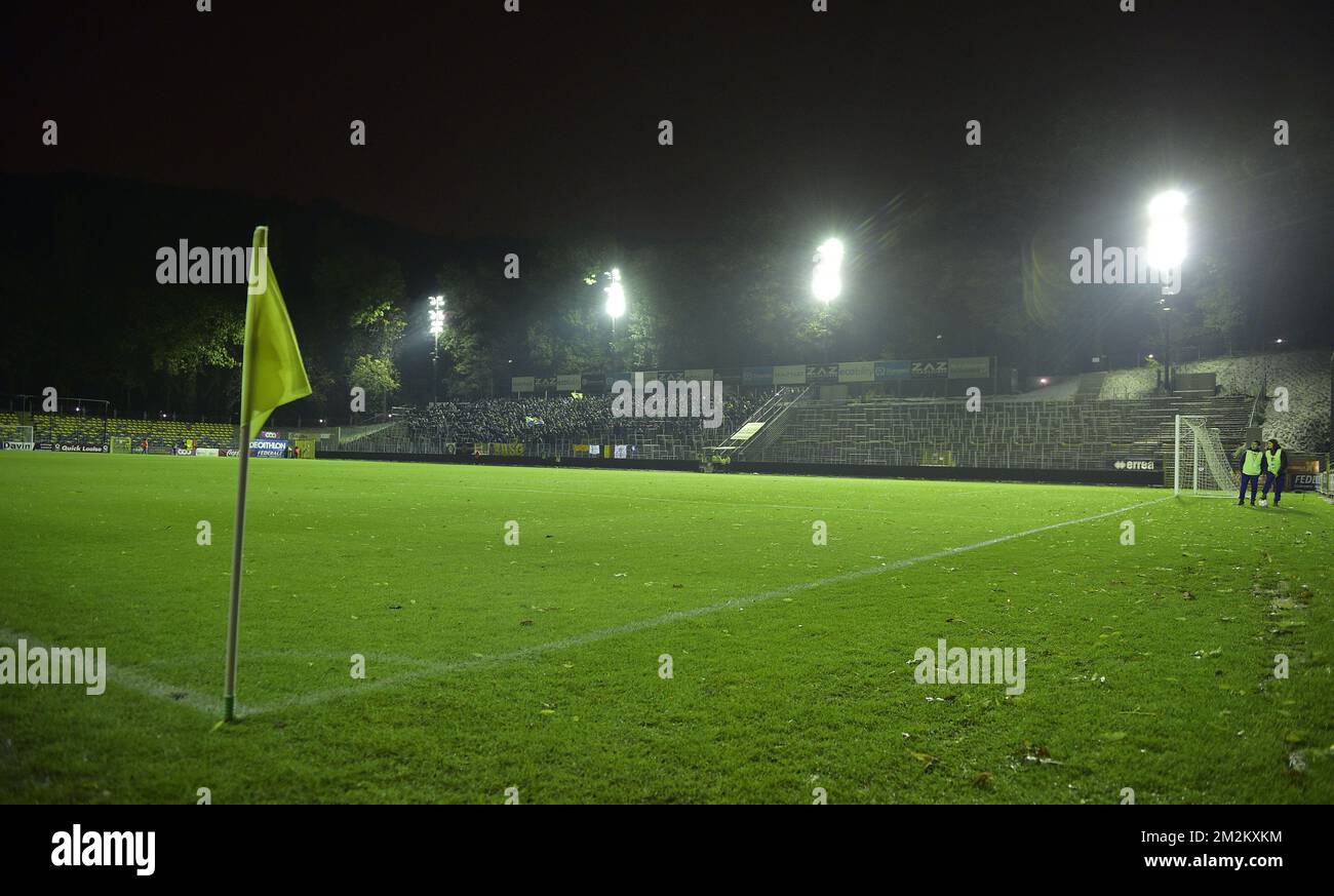 Illustration picture shows a power outage during a soccer game between Union Saint-Gilloise and KFCO Beerschot Wilrijk, in Brussels, Tuesday 30 October 2018, a postponed game of the tenth day of the 'Proximus League' 1B division of the Belgian soccer championship. BELGA PHOTO YORICK JANSENS Stock Photo