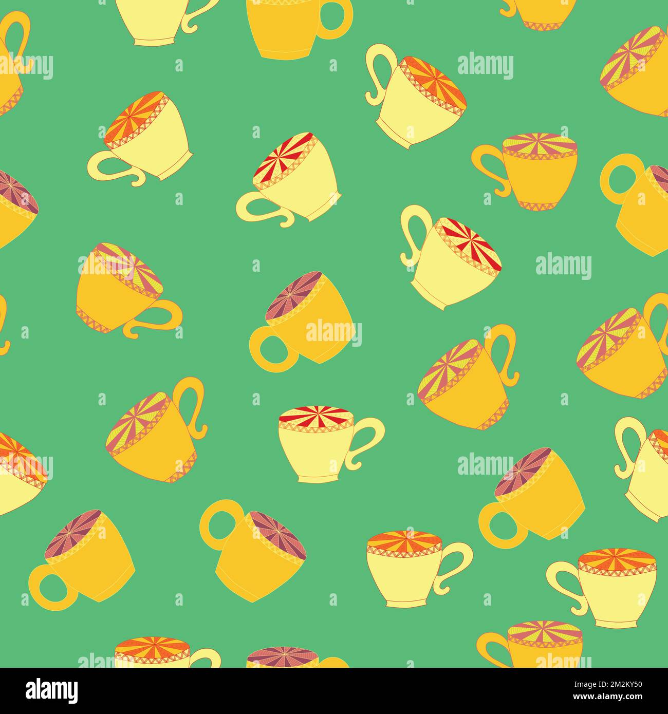 Cups and saucers bright seamless pattern. Tea, tea shop, coffee ...