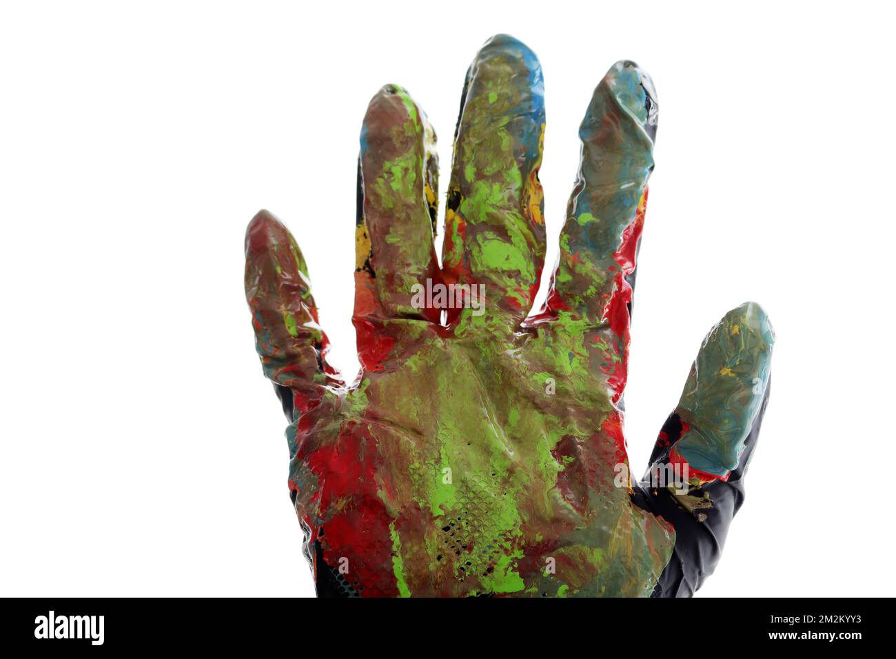 Colorful gloves. Paint mixing process Stock Photo Alamy