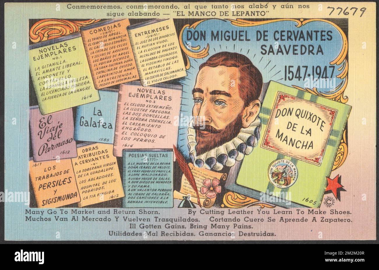 Don Miguel de Cervantes Saavedra 1547-1947 , Organizations, Cervantes Saavedra, Miguel de, 1547-1616, Tichnor Brothers Collection, postcards of the United States Stock Photo
