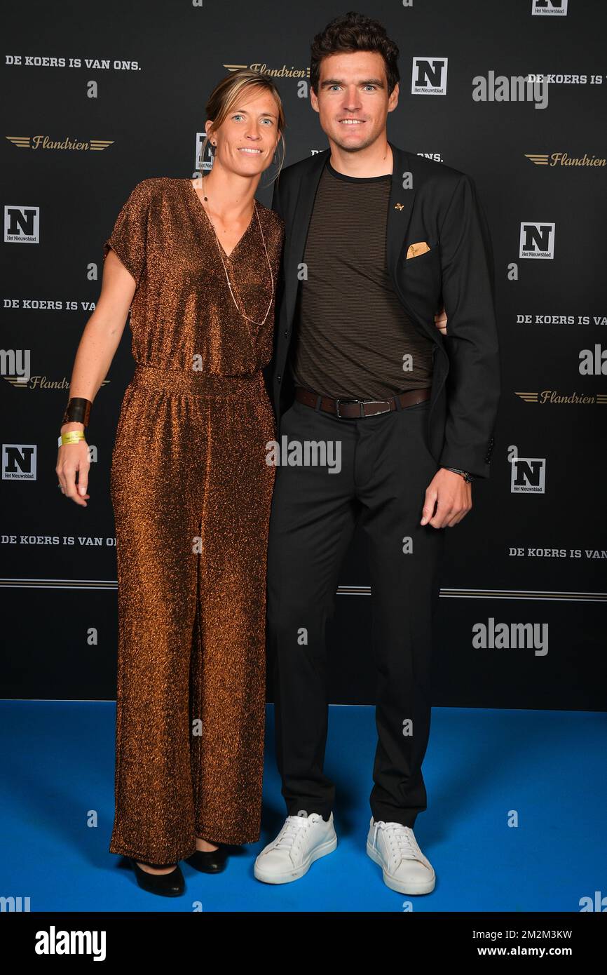 Greg Van Avermaet and his girlfriend Ellen, Claudia Van Avermaet, Belgian Rik  Verbrugghe, Sports Director of IAM Cycling and their parents pictured  during the 14th edition of the 'Gala van de Flandrien