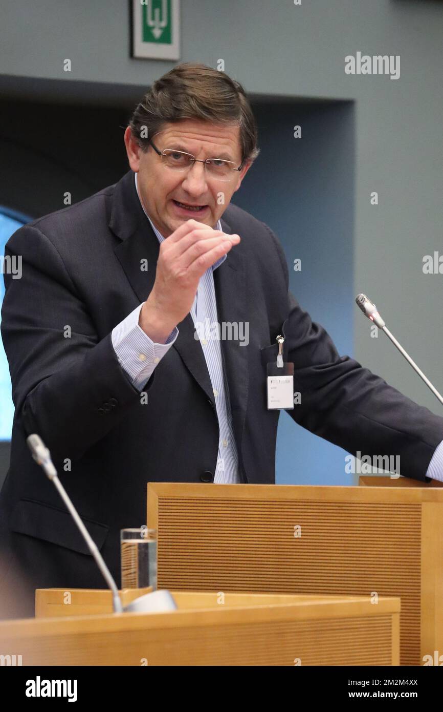 IPM group CEO Francois Le Hodey delivers a speech at a joint session of  Media and Economy commissions, at the Walloon Parliament in Namur, Thursday  08 November 2018. The commission will discuss