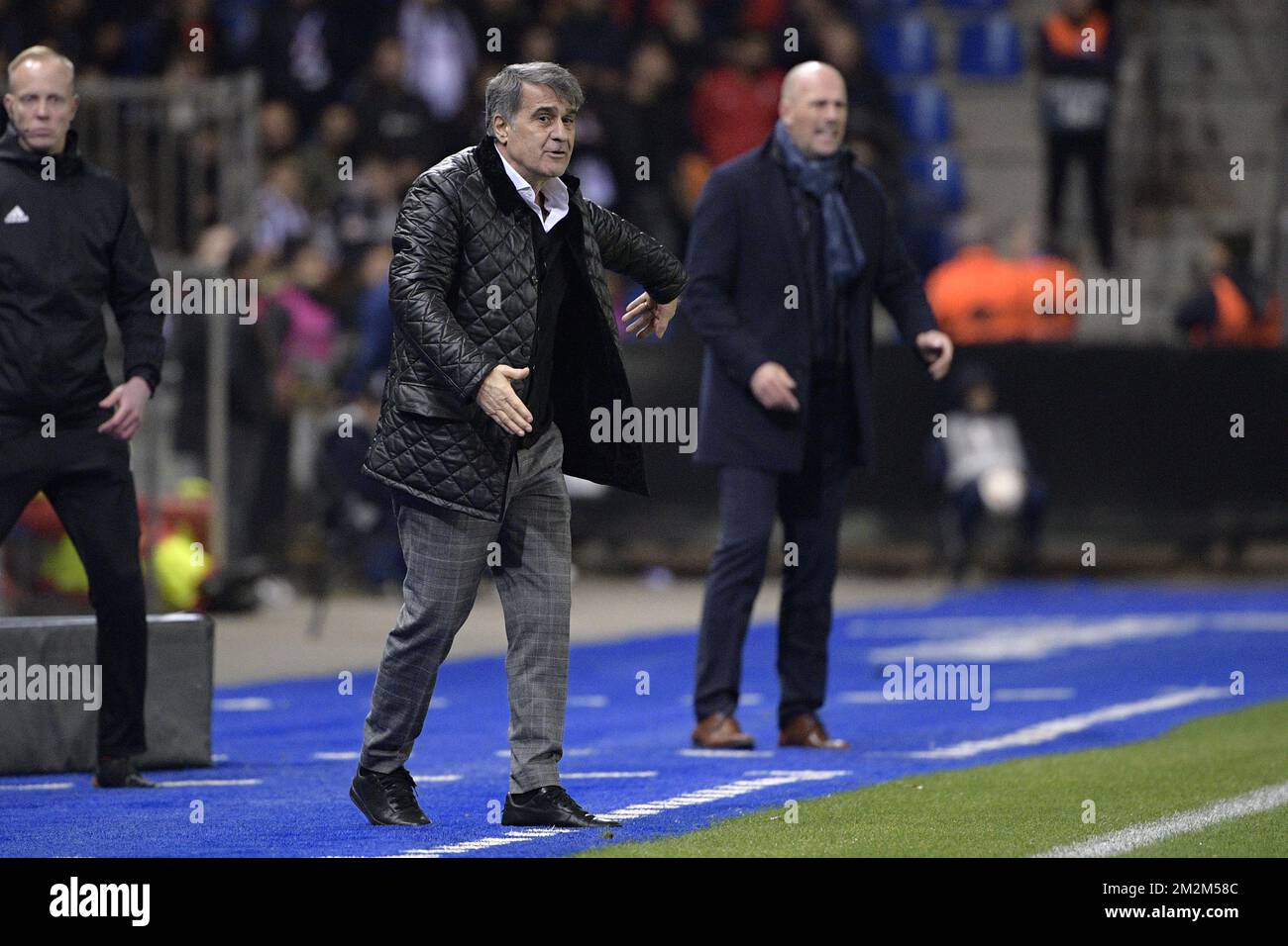 Head coach Senol Gunes of Besiktas J.K. watches his players competing  against FC Schalke 04 in a friendly soccer match in Zhuhai city, south  China's G Stock Photo - Alamy