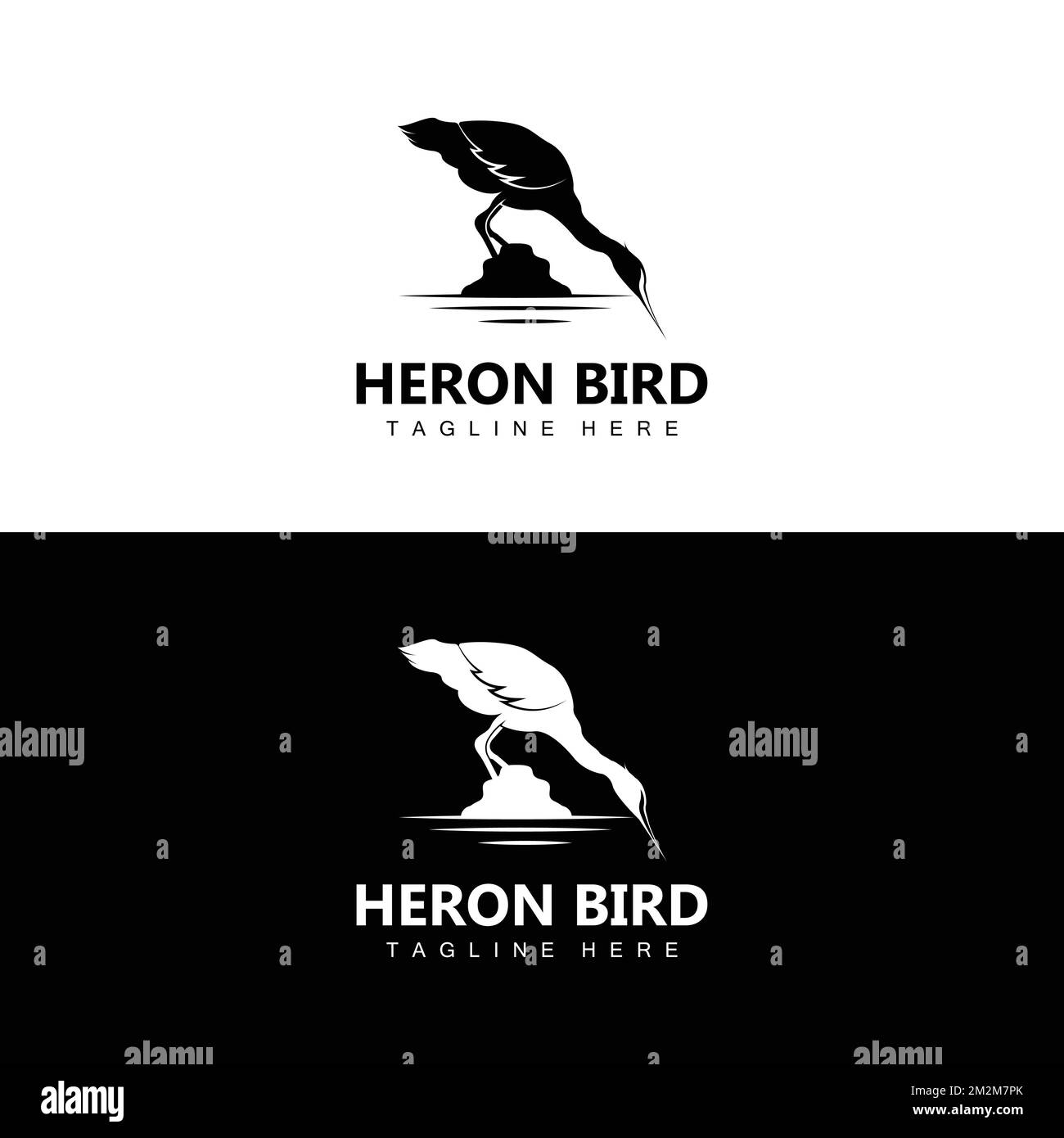 Bird Heron Stork Logo Design, Birds Heron Flying On The River Vector