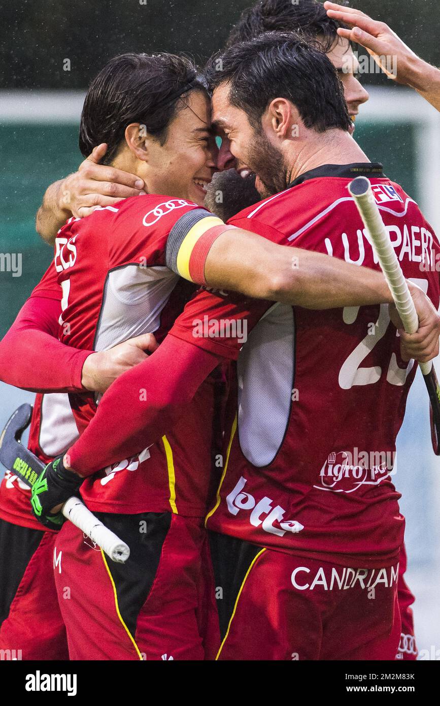 Belgium's Thomas Briels and Belgium's Loick Luypaert celebrate after