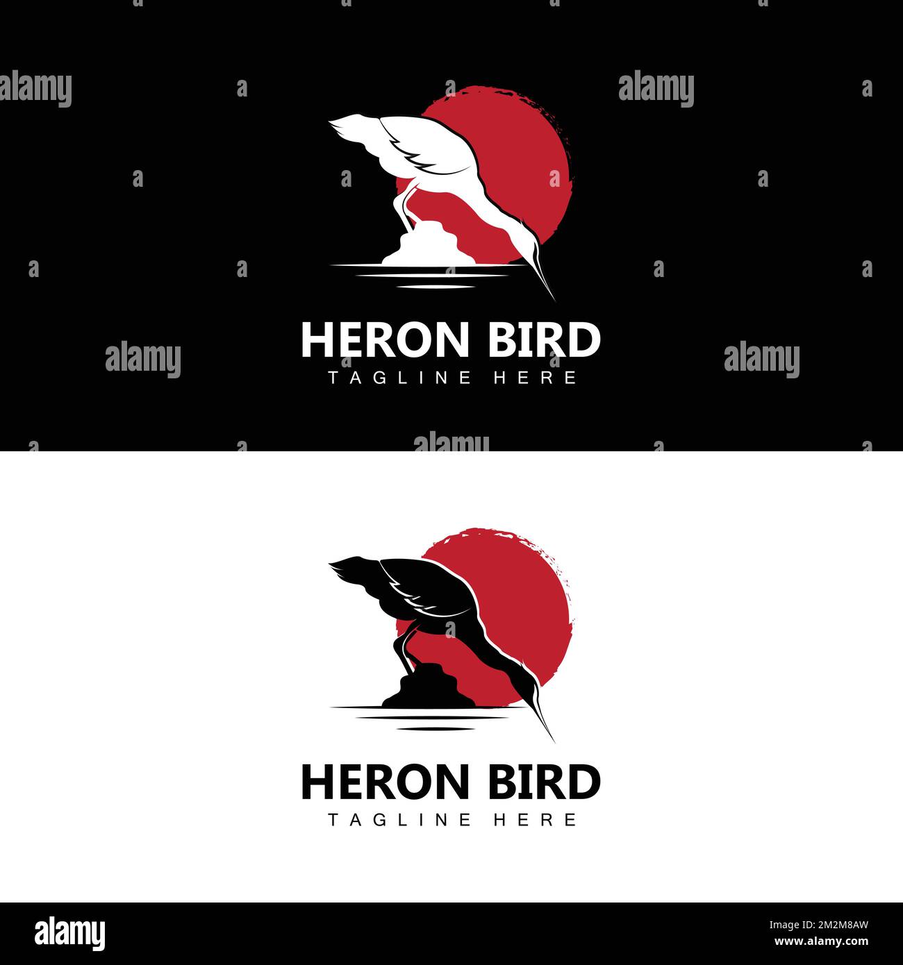 Bird Heron Stork Logo Design, Birds Heron Flying On The River Vector