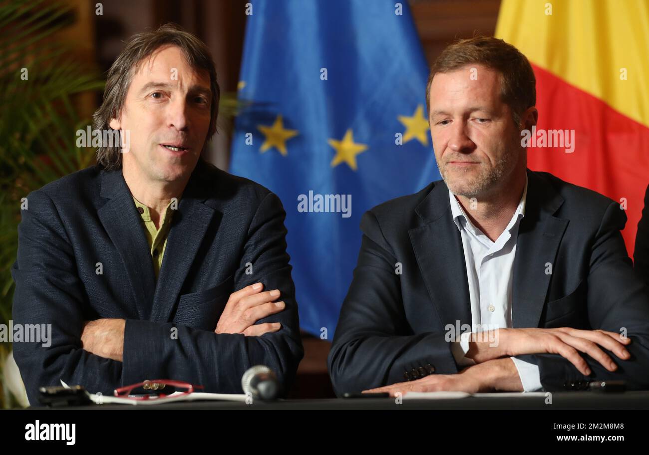 Future Charleroi Ecolo elderman Xavier Desgain and Charleroi's mayor Paul pictured