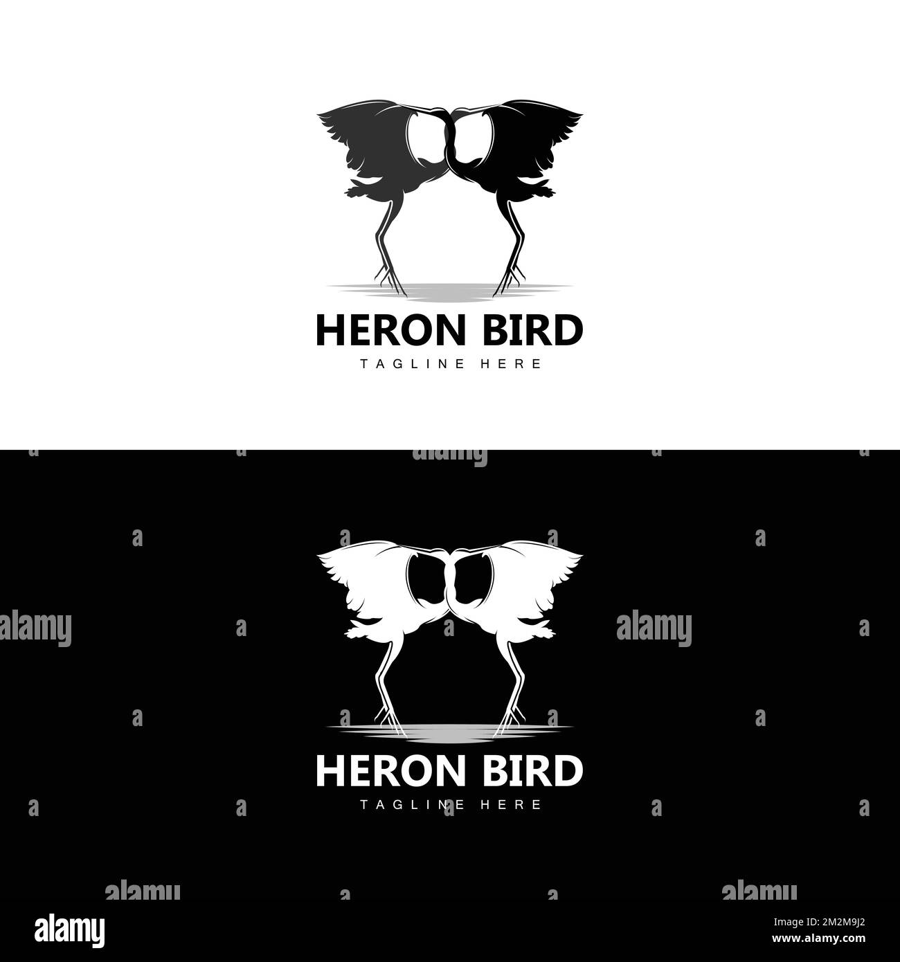 Bird Heron Stork Logo Design, Birds Heron Flying On The River Vector