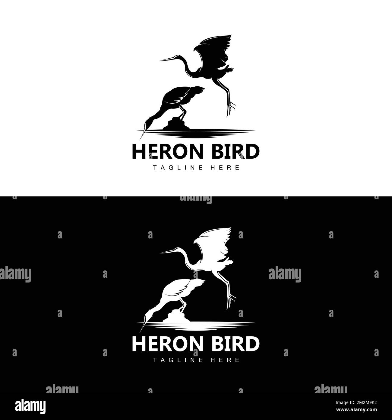 Bird Heron Stork Logo Design, Birds Heron Flying On The River Vector