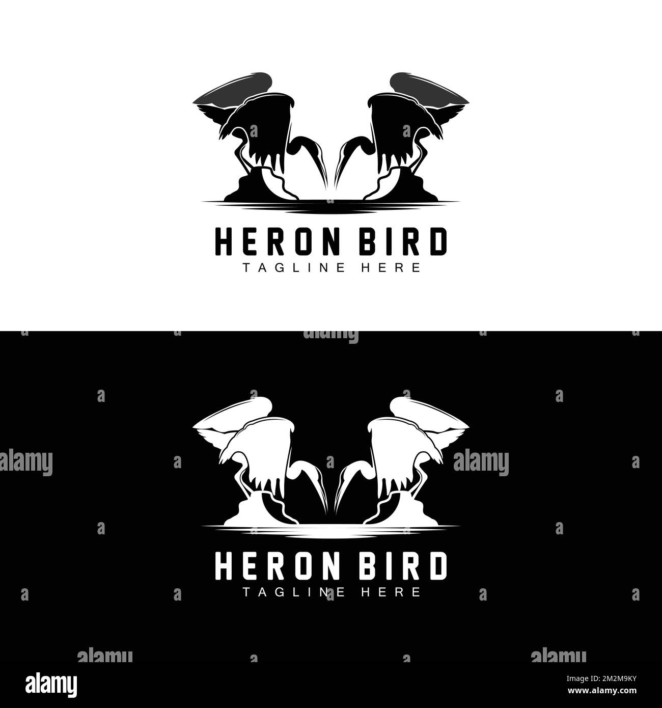 Bird Heron Stork Logo Design, Birds Heron Flying On The River Vector