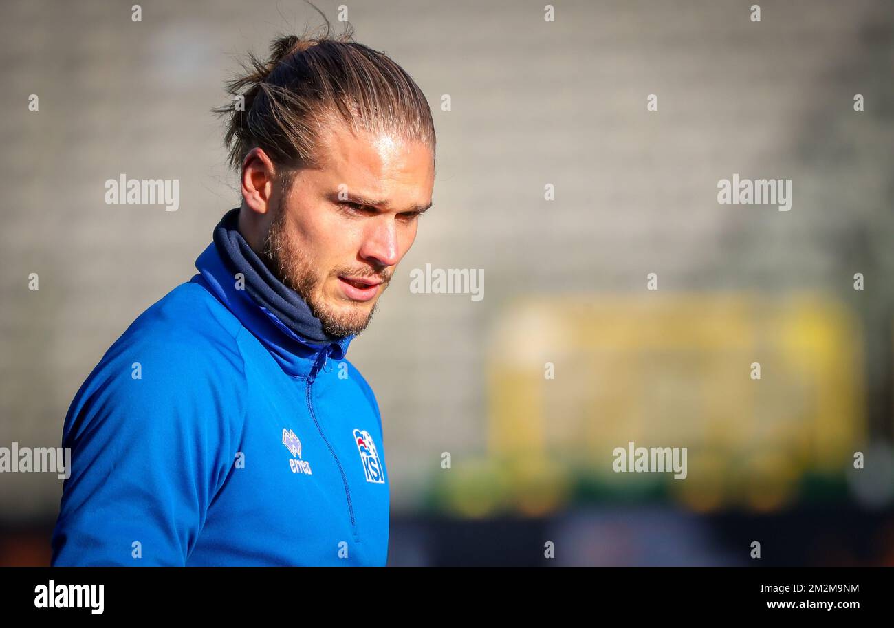 Iceland's Rurik Gislason pictured in action during a training session of Iceland national soccer team, in Brussels, Wednesday 14 November 2018. Iceland will play tomorrow Belgium in the Nation League competition. BELGA PHOTO VIRGINIE LEFOUR Stock Photo
