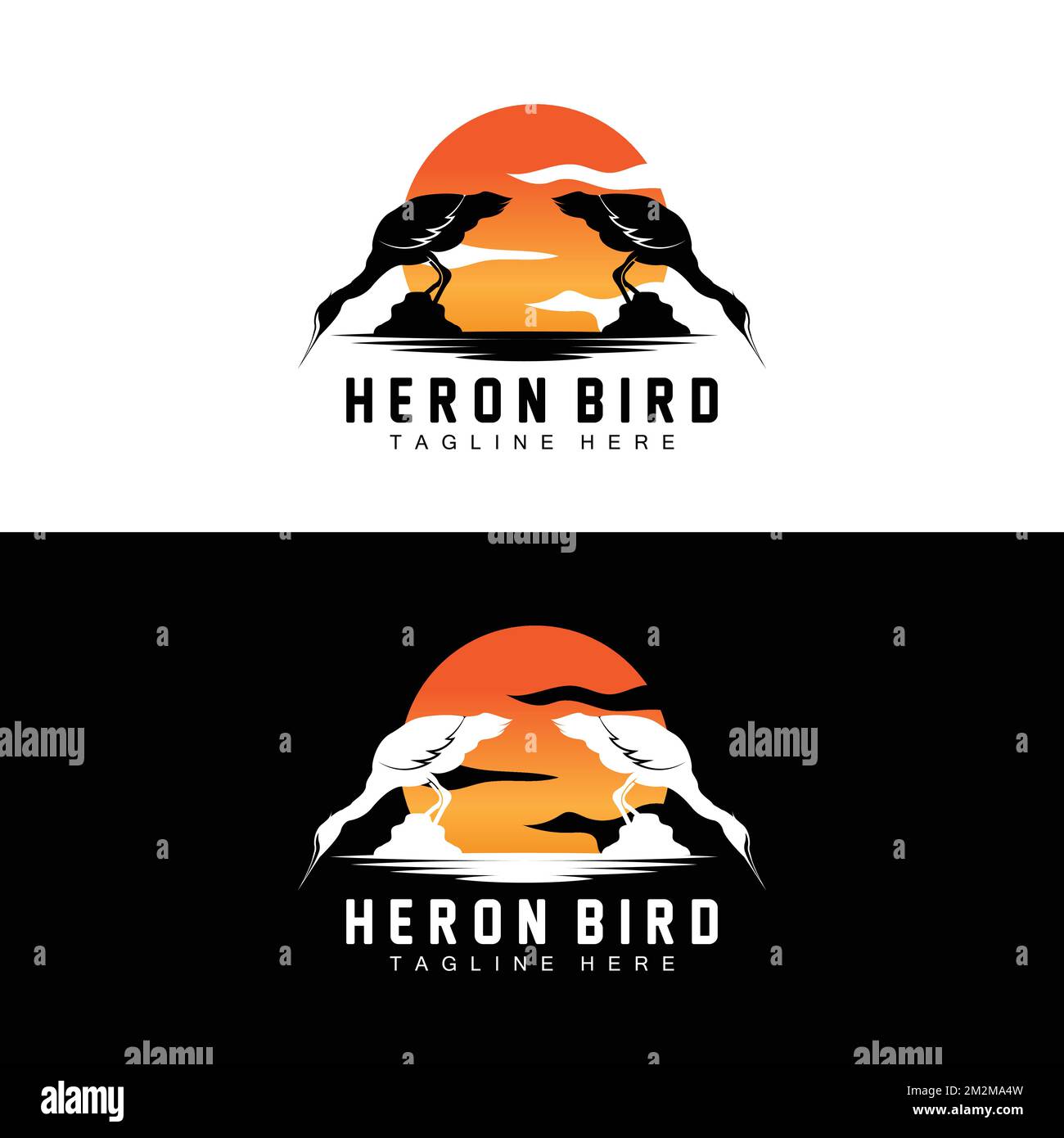 Bird Heron Stork Logo Design, Birds Heron Flying On The River Vector