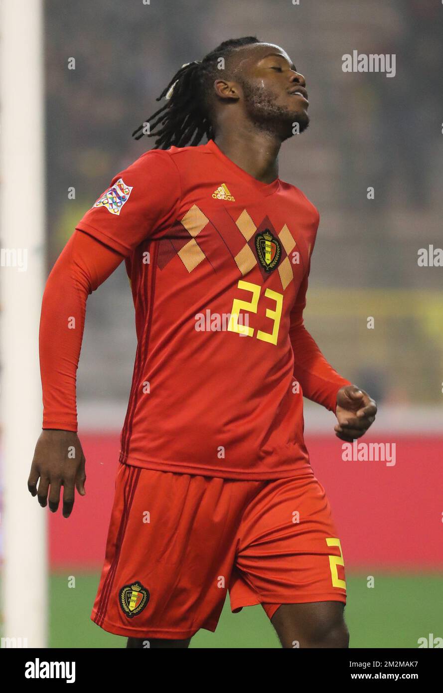 Belgium's Michy Batshuayi celebrates after scoring the 2-0 goal during the match between Belgian national team the Red Devils and Iceland, in Brussels, Thursday 15 November 2018, in the Nations League. BELGA PHOTO Stock Photo