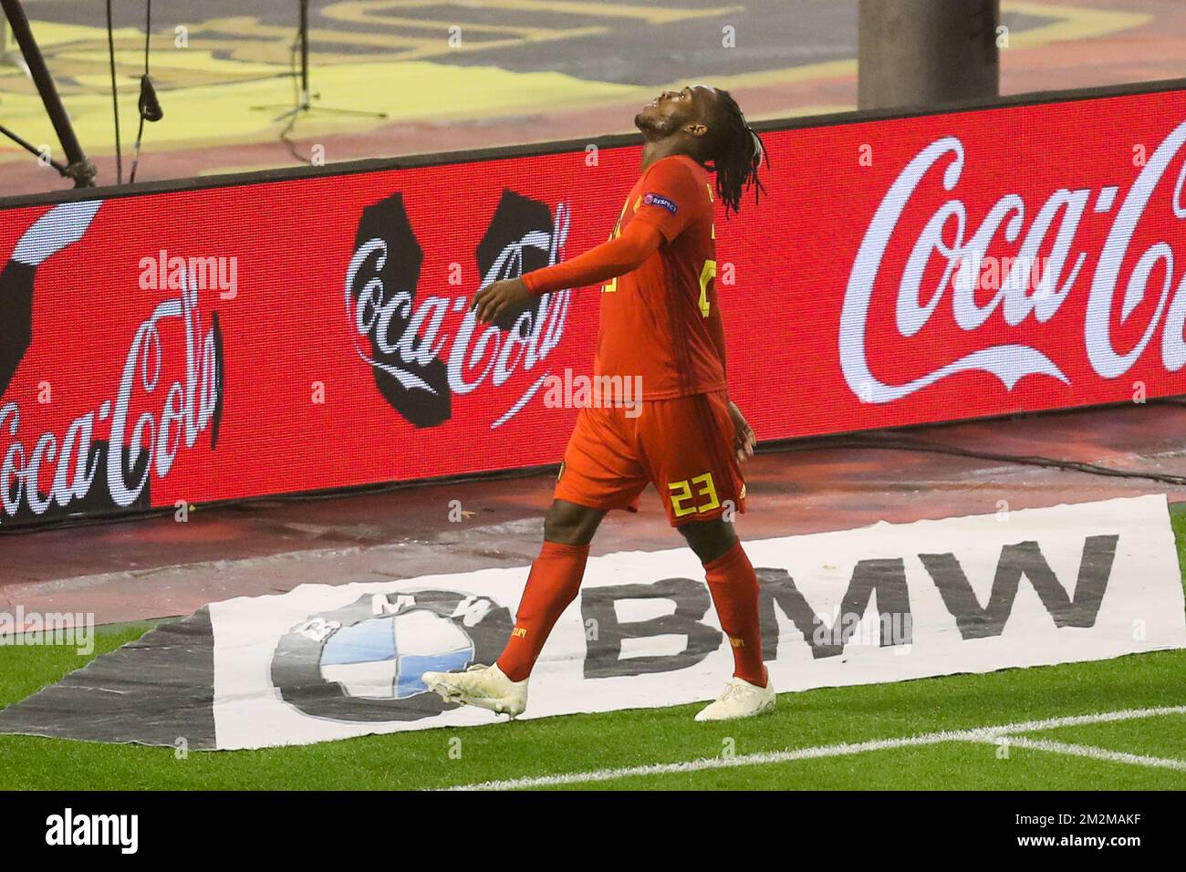 Belgium's Michy Batshuayi celebrates after scoring the 2-0 goal during the match between Belgian national team the Red Devils and Iceland, in Brussels, Thursday 15 November 2018, in the Nations League. BELGA PHOTO Stock Photo