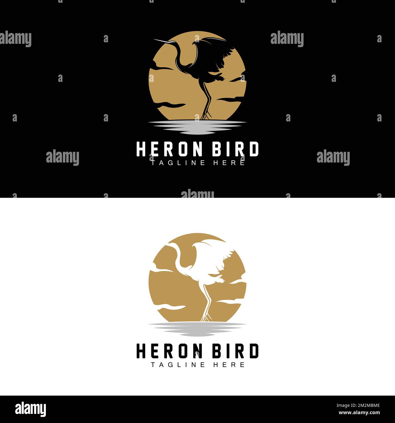 Bird Heron Stork Logo Design, Birds Heron Flying On The River Vector