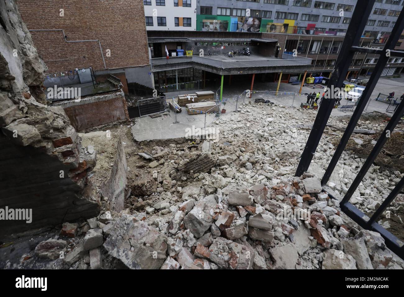 Illustration picture shows a part of the ancient Brussels enclosure wall that collapsed at the playground of a school at the rue des Alexiens/ Cellebroersstraat, in Brussels, Monday 19 November 2018. BELGA PHOTO THIERRY ROGE  Stock Photo