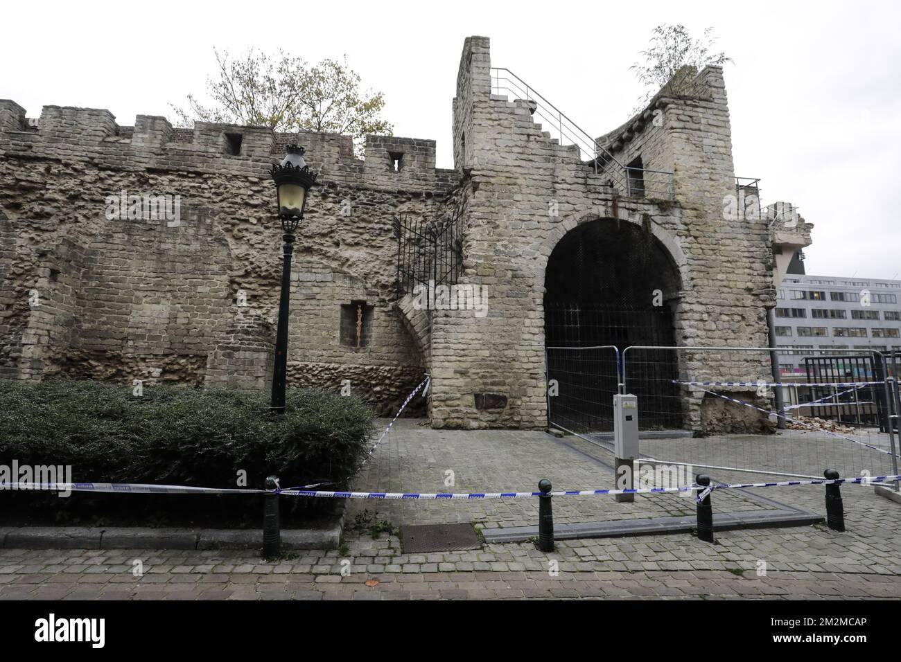 Illustration picture shows a part of the ancient Brussels enclosure wall that collapsed at the playground of a school at the rue des Alexiens/ Cellebroersstraat, in Brussels, Monday 19 November 2018. BELGA PHOTO THIERRY ROGE  Stock Photo