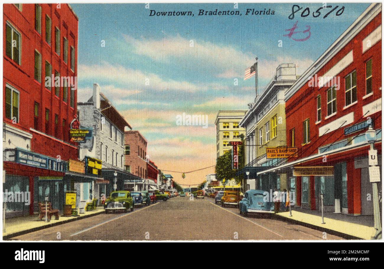 Downtown, Bradenton, Florida , Cities & towns, Tichnor Brothers Collection, postcards of the United States Stock Photo