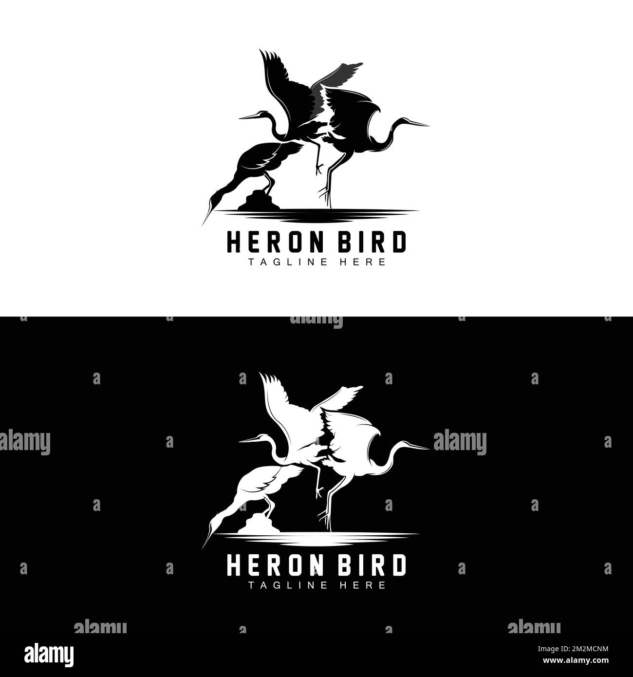 Bird Heron Stork Logo Design, Birds Heron Flying On The River Vector