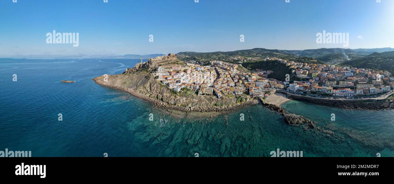 Drone view at the village of Castelsardo on Sardinia in Italy Stock Photo