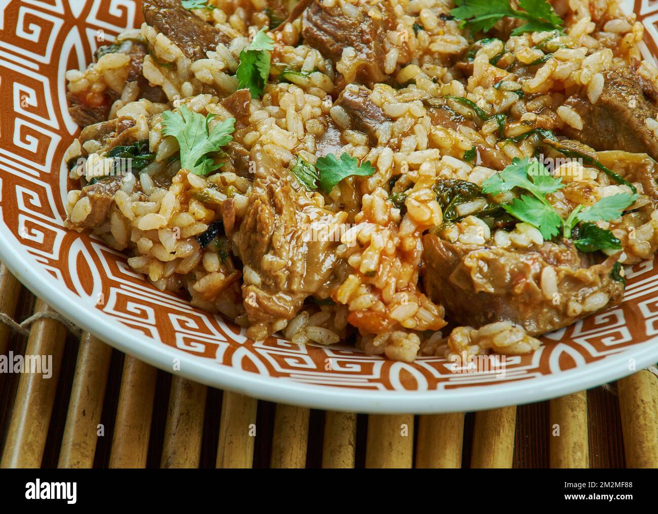 Antiguan Seasoned Rice, Caribbean Seasoned rice with pork Stock Photo