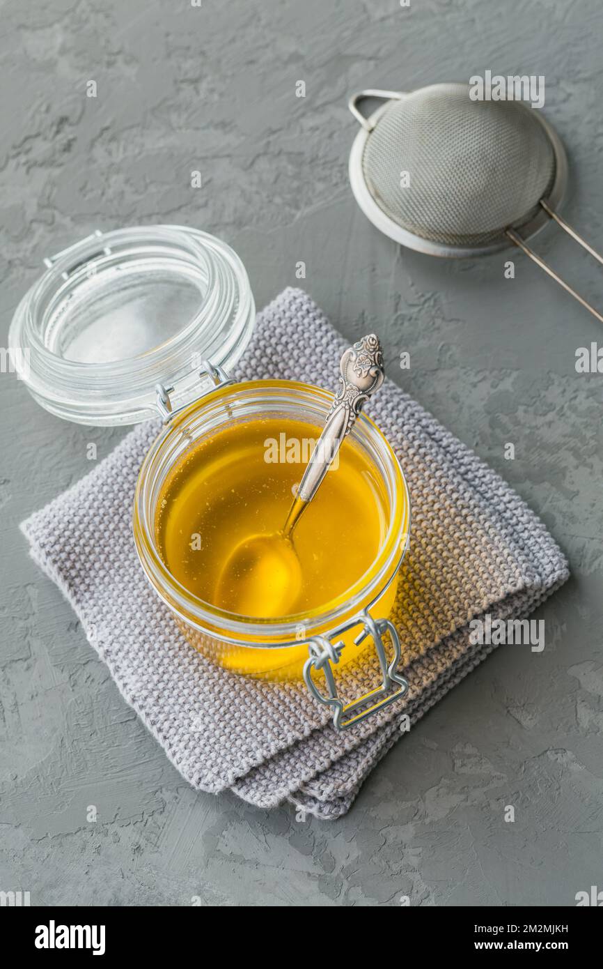Preparation of Ghee or a clarified butter. Healthy fat diet concept Stock Photo Alamy