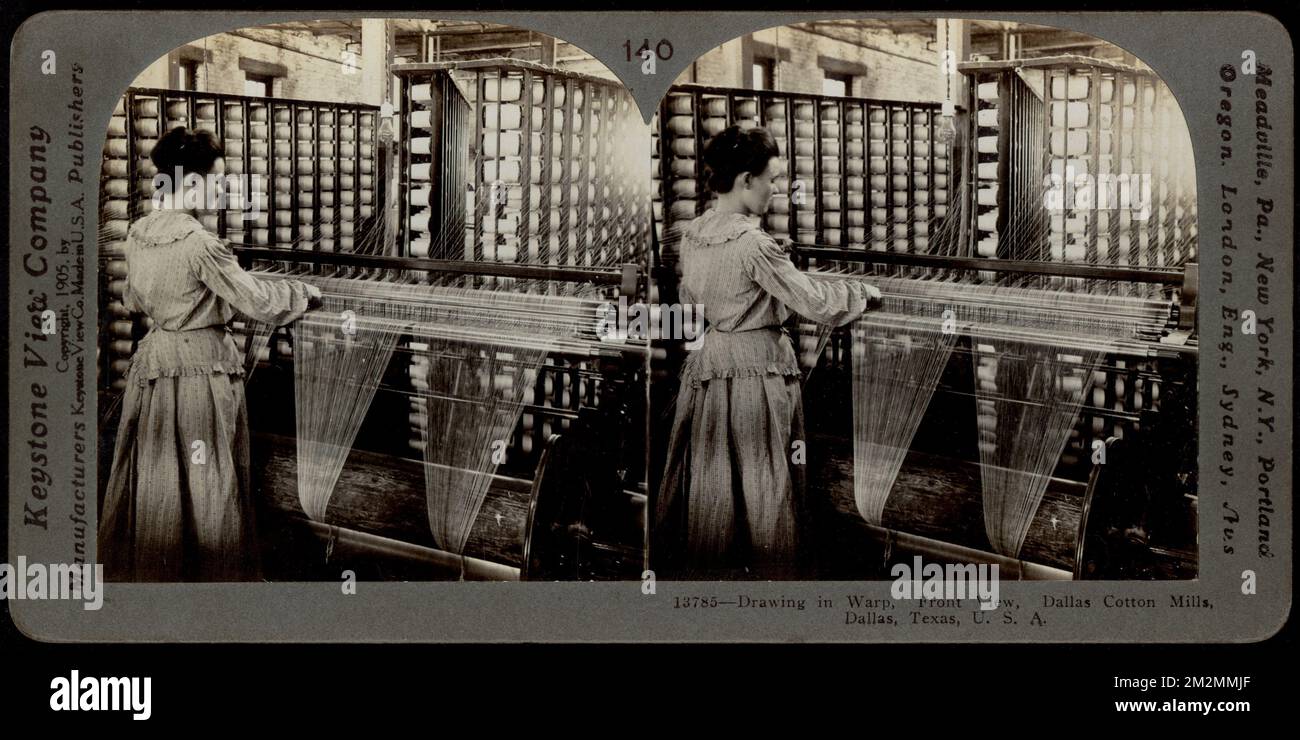 Drawing the warp, front view , Milling machines, Cotton industry, Mills ...
