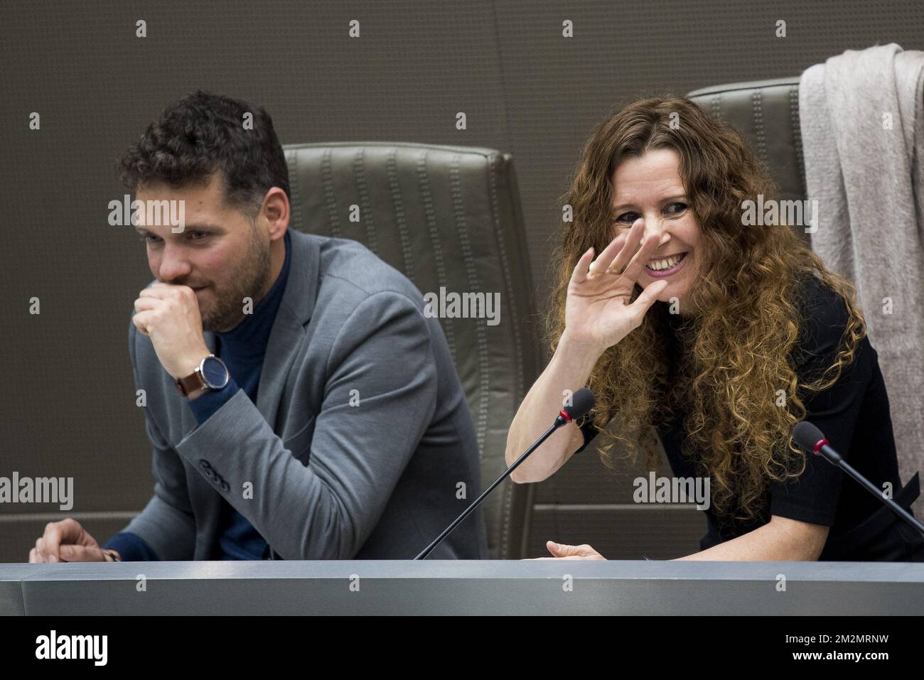 CD&V's Jamila Hamddan Lachkar (R) pictured during a plenary session of the Flemish Parliament in Brussels, Wednesday 05 December 2018. BELGA PHOTO JASPER JACOBS Stock Photo