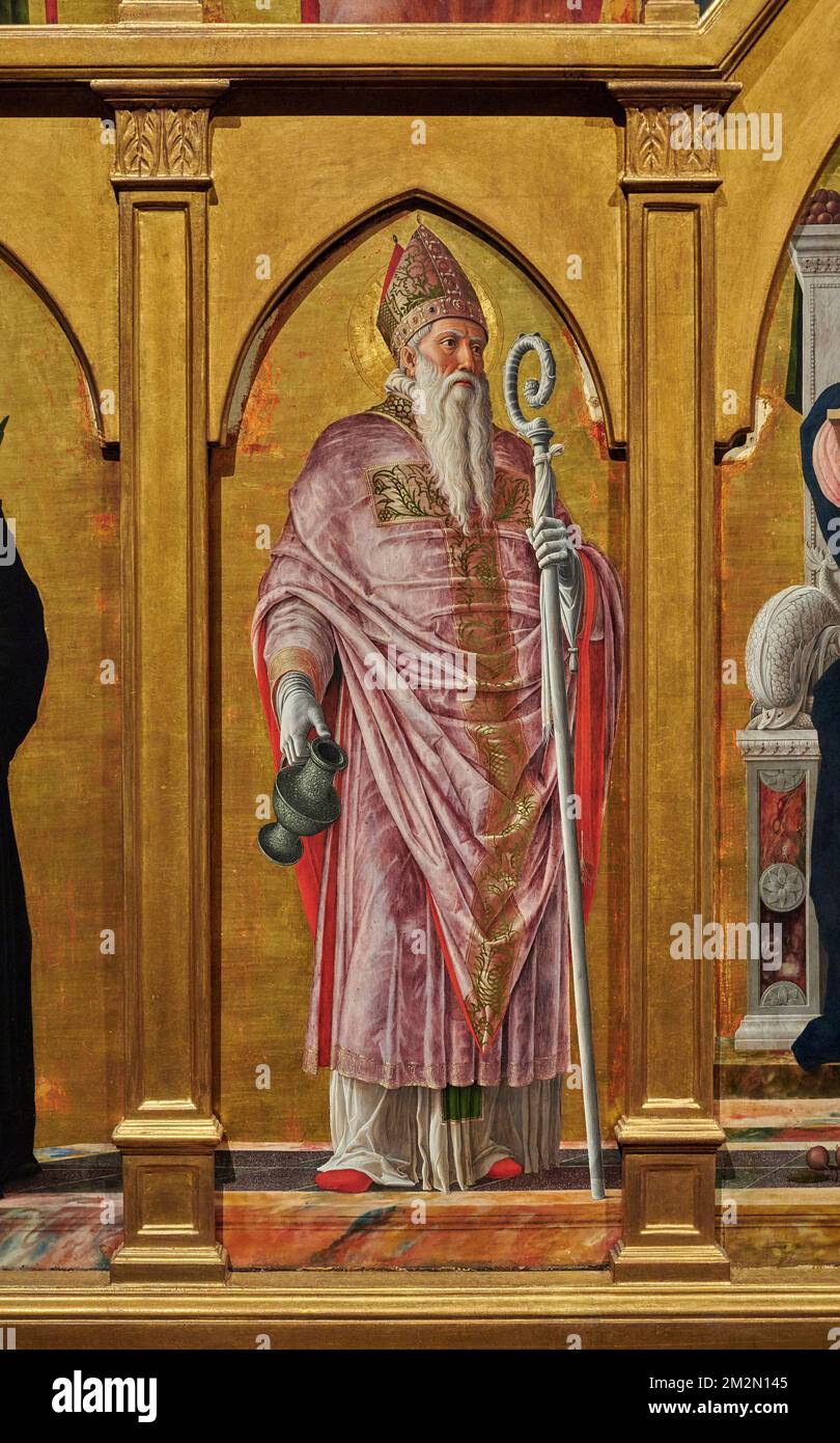S. Prosdocimo , particolare dal “ Polittico di San Luca “   - tempera su tavola   - Andrea Mantegna  - 1455   - Milano, Italia, Pinacoteca di Brera Stock Photo
