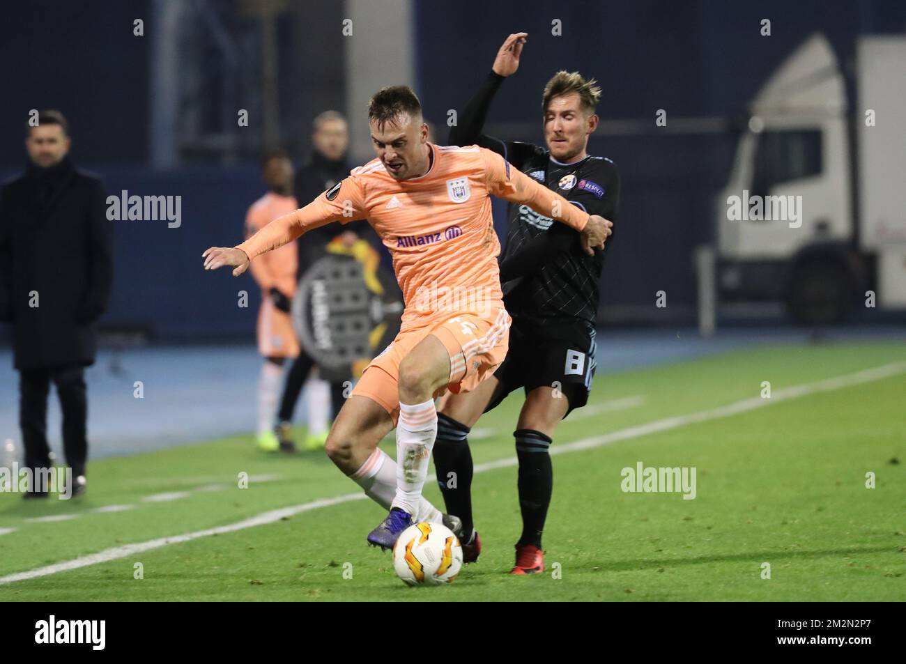 Anderlecht's Antonio Ante Milic and Dinamo Zagreb's midfielder Izet Hajrovic fight for the ball during the game between Belgian team RSCA Anderlecht and Croatian team Dinamo Zagreb, in Zagreb, Thursday 13 December 2018, their first round match on day six of the Europa League group stage. BELGA PHOTO VIRGINIE LEFOUR Stock Photo