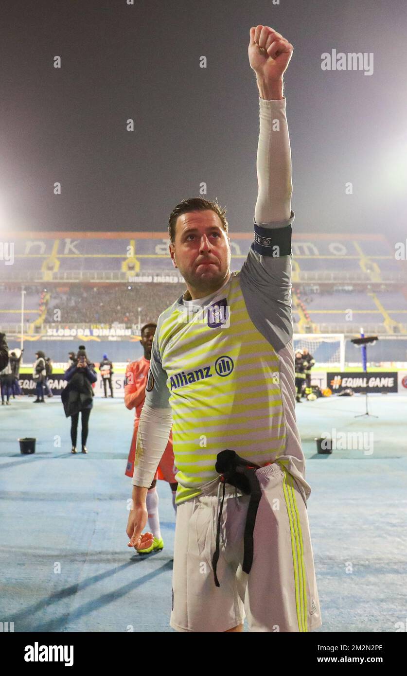 Anderlecht's goalkeeper Frank Boeckx pictured after the game between Belgian team RSCA Anderlecht and Croatian team Dinamo Zagreb, in Zagreb, Thursday 13 December 2018, their first round match on day six of the Europa League group stage. BELGA PHOTO VIRGINIE LEFOUR Stock Photo