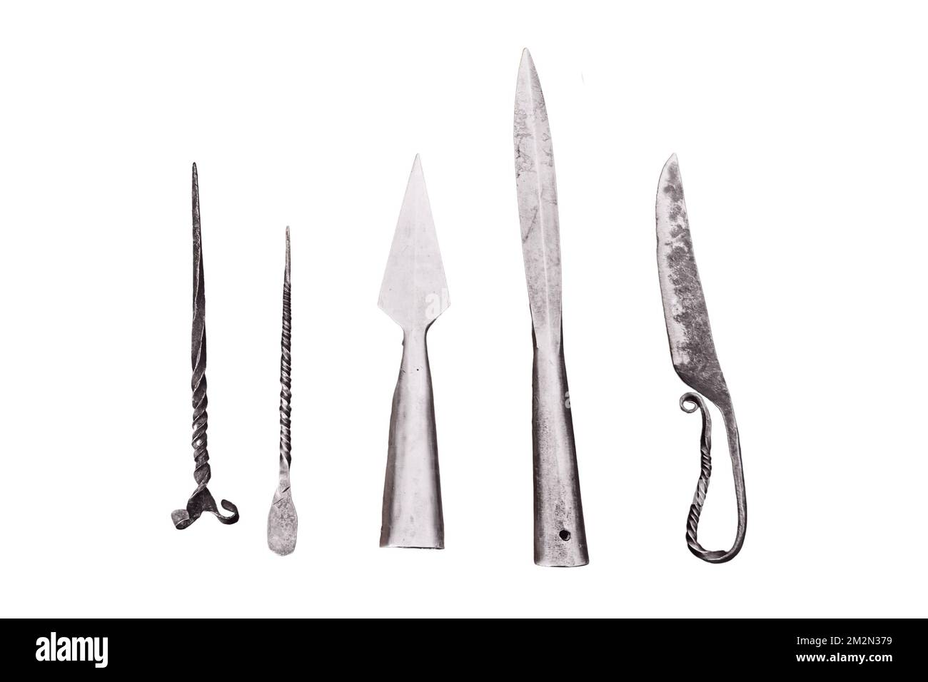 Medieval vintage weapon, isolated on a white background. Reconstruction of the events of the