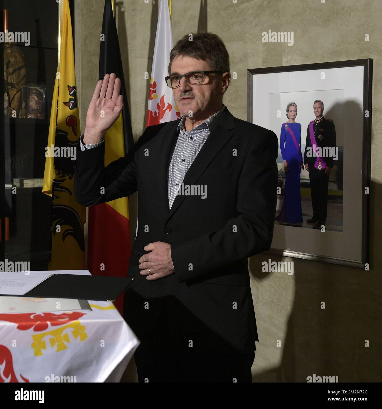 Future Herstappe mayor Leon Lowet pictured during an oath taking ceremony for the future mayors of several cities in the Limburg province, Wednesday 19 December 2018 in Hasselt. BELGA PHOTO YORICK JANSENS Stock Photo
