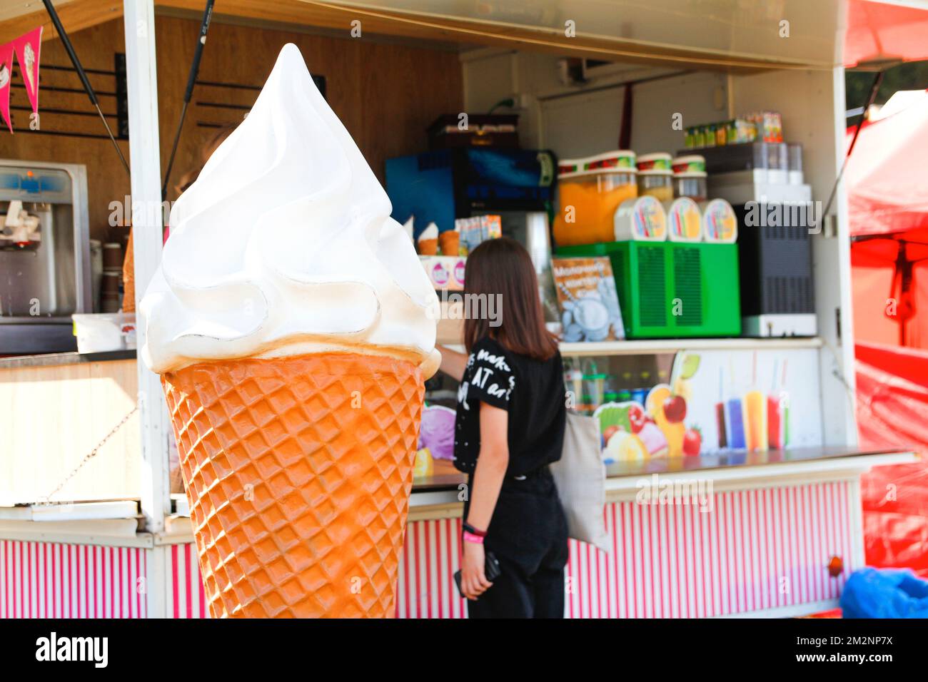 Defocus street food or ice cream vendor truck. Blurred image of street