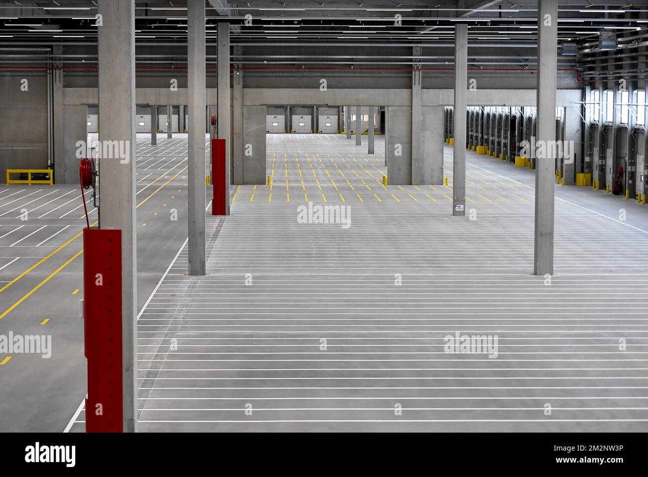 Illustration picture shows an empty warehouse, at the opening of a new distribution center of discount supermarket chain Aldi in Turnhout, Tuesday 15 January 2019. BELGA PHOTO DIRK WAEM Stock Photo