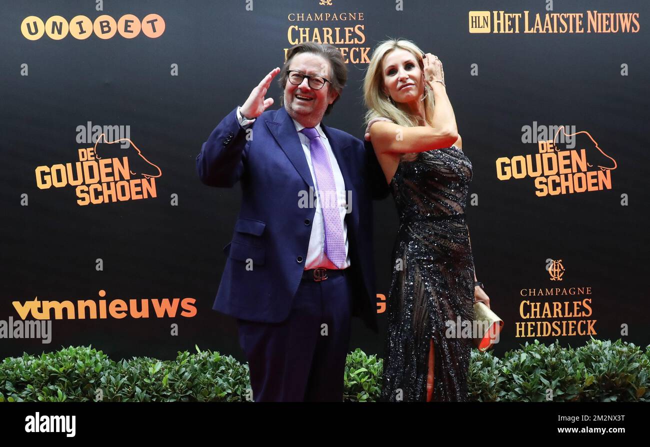 Anderlecht's chairman Marc Coucke and his wife Nathalie Baeten pictured on  the red carpet at the arrival for the 65th edition of the 'Golden Shoe'  award ceremony, Wednesday 16 January 2019, in