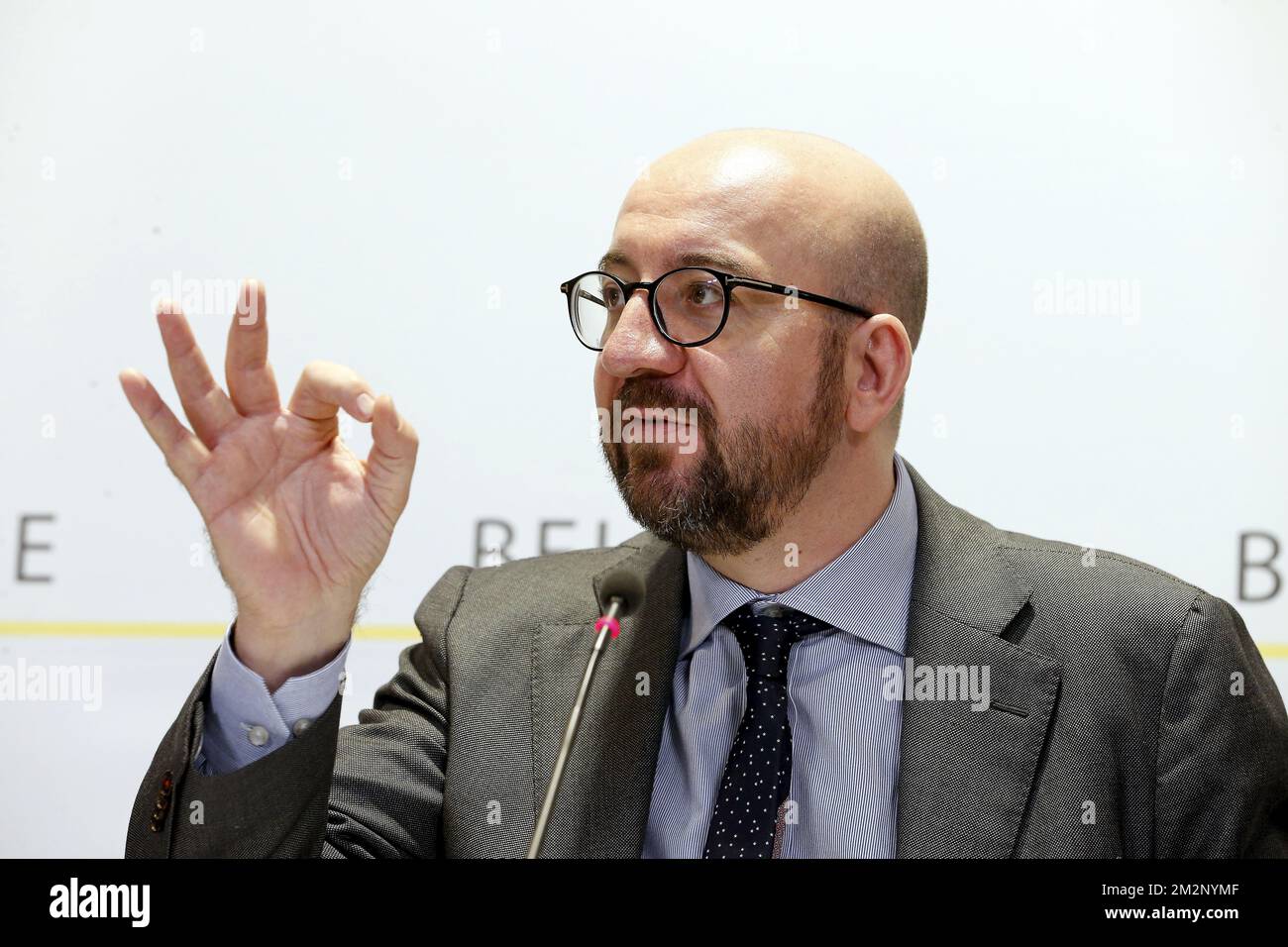 Belgian Prime Minister Charles Michel pictured during a press ...